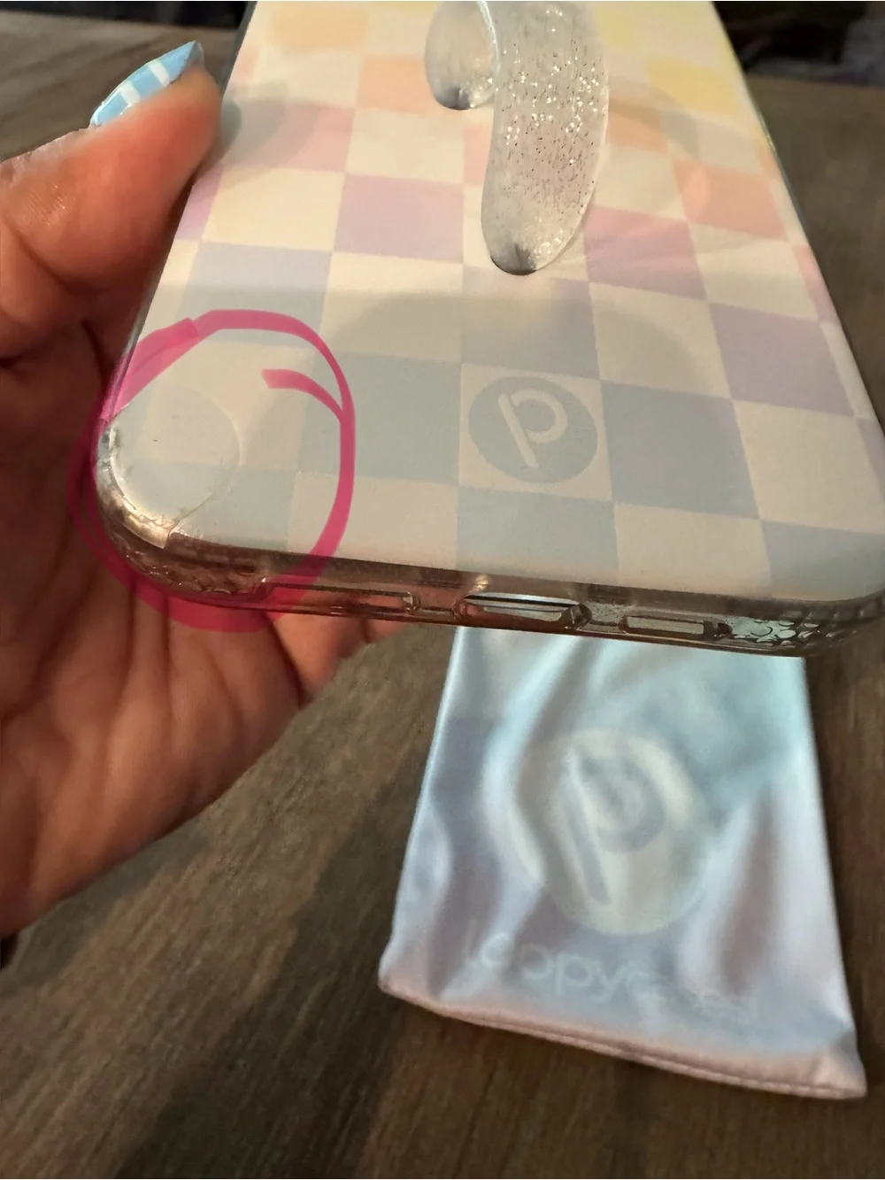 iPhone 14 plus Loopy Case Pastel Checkerboard Phone Case with Clear Loop Grip